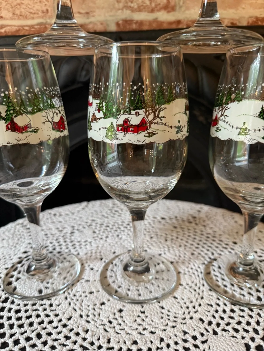 Vtg Libbey Winter Village Christmas Holiday Water Goblets 12 oz Set of 6